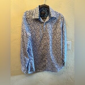 Van Heusen Flex Stretch Men’s Sz L Blue and White Casual Long Button Down Shirt